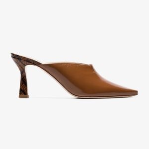 WANDLER Lotte 75 Patent Snakeskin Mule Heels in Brown